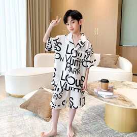 黁白儿童装男童睡衣夏装短袖套装家居服中大童儿童薄款夏季空调服