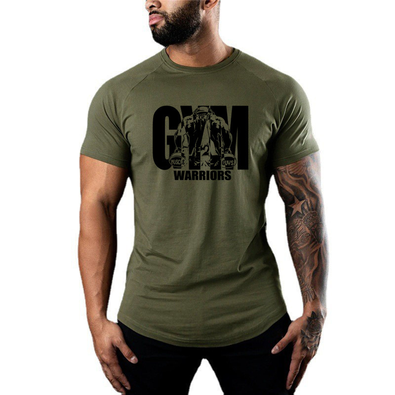 Muscle Men's American Style Fitness Cotton Short-sleeved Slim-fit Stretch Base Shirt Bodybuilding Sports Stretch T-shirt Breathable Sweat Absorbing