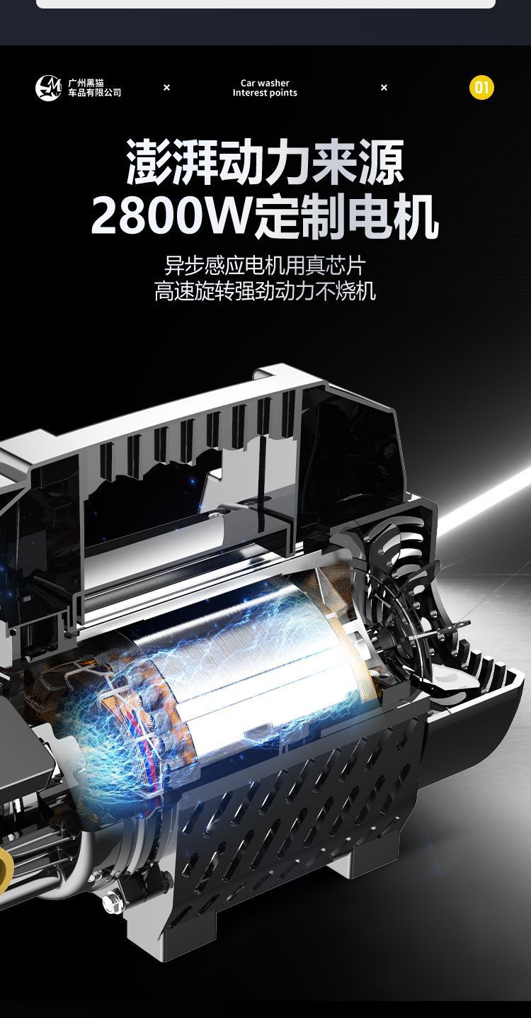 Julong Black Cat Ultra-High-Pressure Car Washing Machine 220V Household High-Power Fully Automatic Adjustable Pressure Car Washing Machine