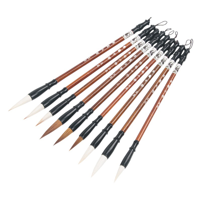 Wholesale Mixed Bristle Brushes with Solid Wood Handles, Yellow Bamboo Rods, Wolf Hair, Goat Hair, Student Brushes, Wholesale Low Price