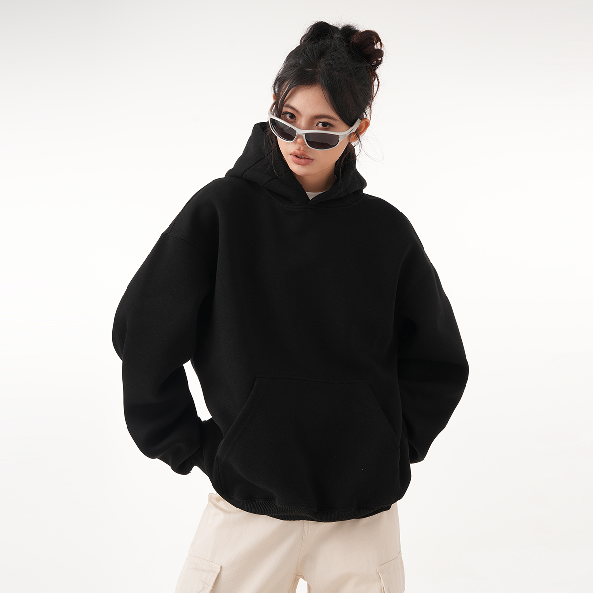 Cadena de comercio exterior transfronterizo suéter con capucha mujer hombre otoño e invierno marca de moda suelta color sólido todo fósforo más chaqueta de moda de terciopelo