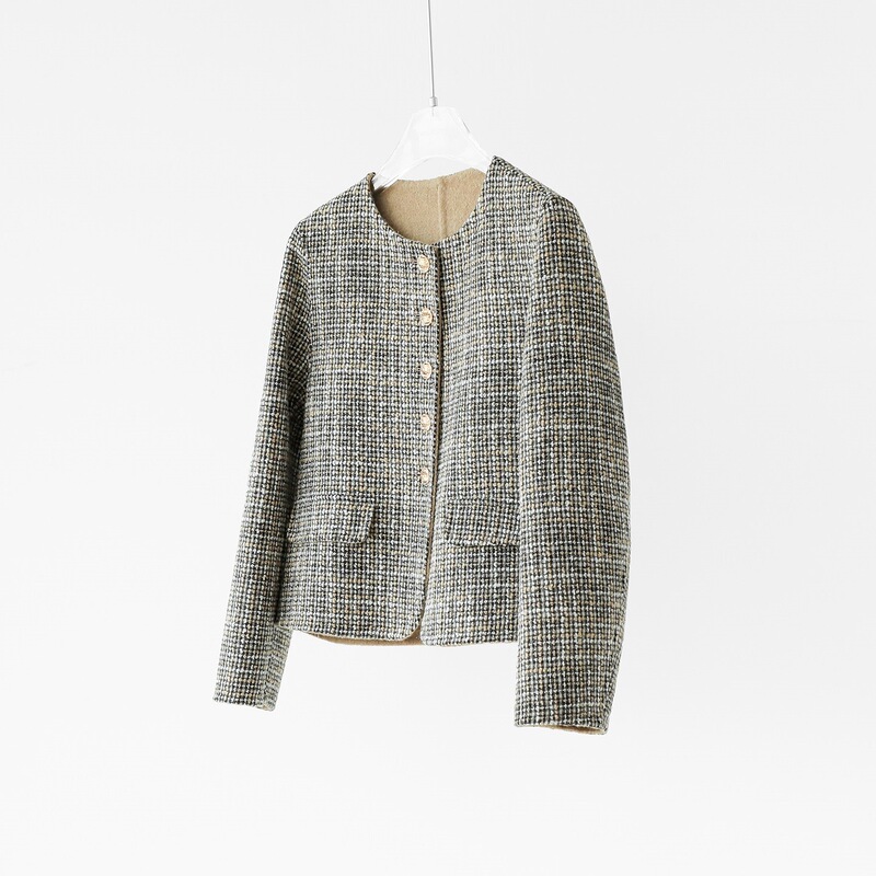 Elegant and classy! Classic fragrance~ Wool and cashmere tweed round-neck woolen coat jacket for women, new autumn style Elegant and classy! Classic fragrance~ Wool and cashmere tweed round-neck woolen coat jacket for women, new autumn style