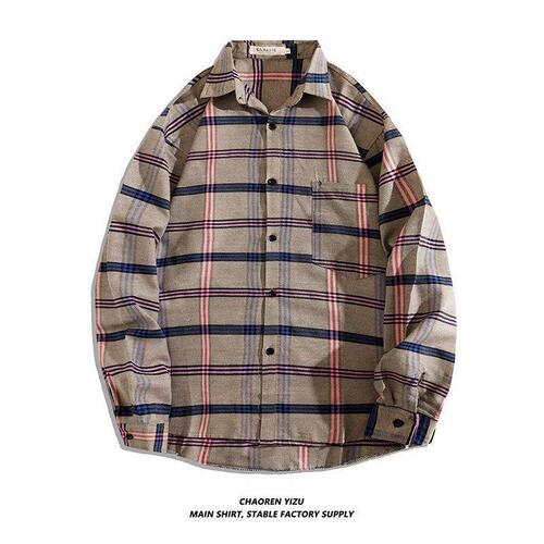 Men's Ins Trendy Grid Shirt, Korean Style Simple Fashion Loose Spring and Summer Casual T-shirt Jacket