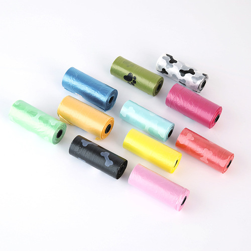Direct factory supply printed break-apart biodegradable pet waste bags, portable dog poop bags, outdoor dog walking pick-up bags