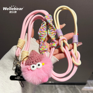 Cartoon Plush Pendant Mobile Phone Lanyard Crossbody Strap Woven Outdoor Carrying Camera Chain Phone Anti-losing Rope