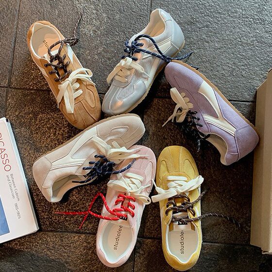 Grape Mom's Same Style in Stock ~ 3cm Height Increase ~ Retro Mandarin Duck Shoelaces Mesh Versatile Casual Moral Training Shoes for Women Spring