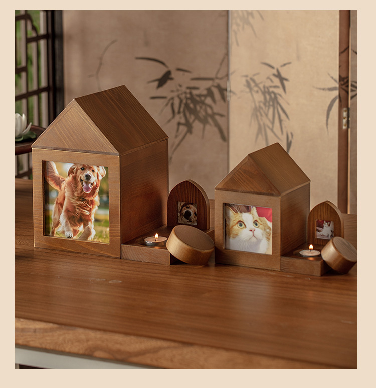 Pet conmemorativo cremación gatos y perros hacer urna ataúd cerámica funeraria madera sólida marco de fotos madera