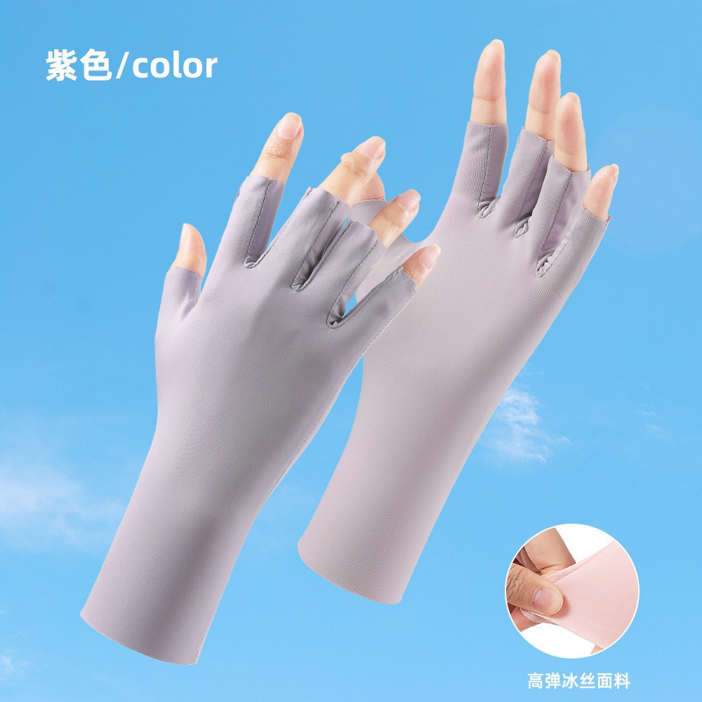 Protección solar guantes de uñas de las mujeres protección UV verano fino dedo con fugas transpirable conducción al aire libre hielo seda medio dedo guantes
