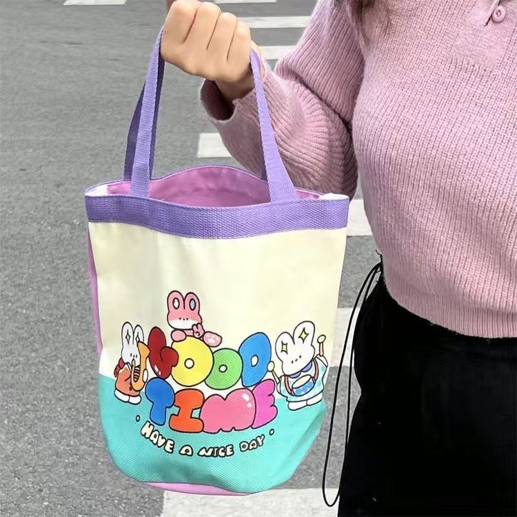 新しいバッグイラスト漫画キャンバスバッグレディースバケットバッグプリントハンドバッグ子供の誕生日プレゼント女性用バッグ|undefined