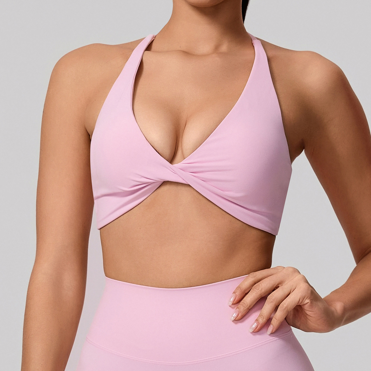 Xijia cruza hombros delgados y revela ropa interior deportiva femenina con sensación de nube, cuello con almohadilla para el pecho, sujetador ajustado de yoga transfronterizo y Fitness image 10