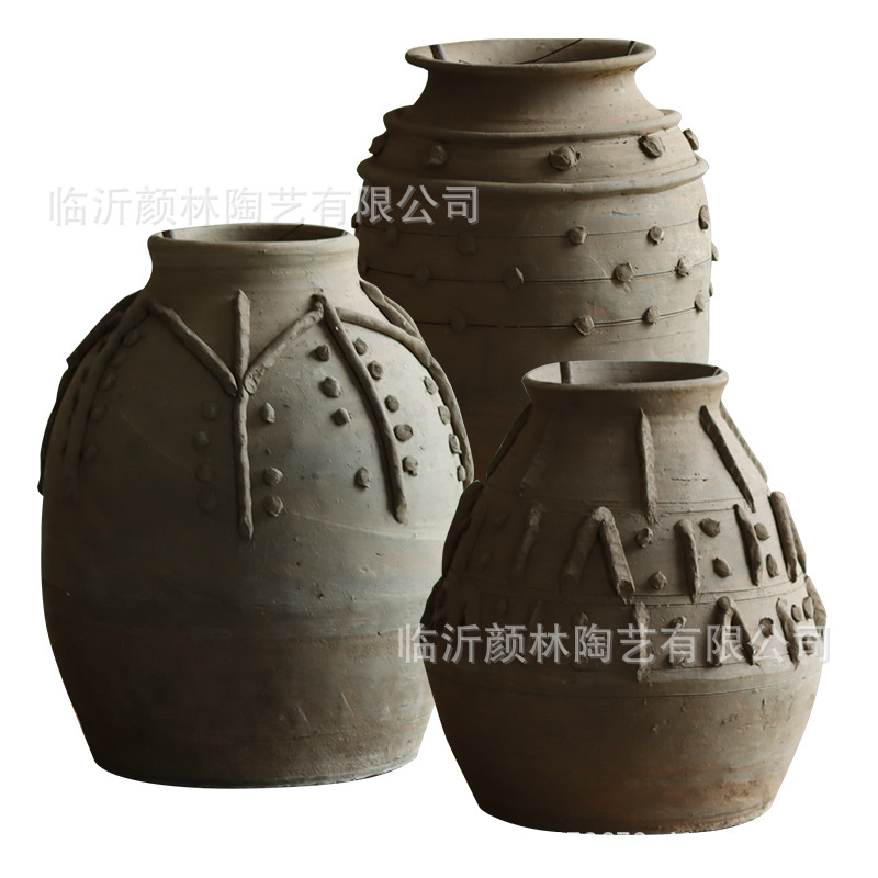 Ornamentación de vasijas de flores de viento tranquilo, vasijas de cerámica antiguas hechas a mano, vasijas de cerámica decorativas blandas, vasijas de flores secas, vasijas de cerámica decorativas residenciales