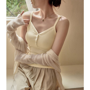 # Select High Elasticity Cotton # Button V Neck Camisole Women's Summer 2025 New Slim Fit Pure Desire Inner Top