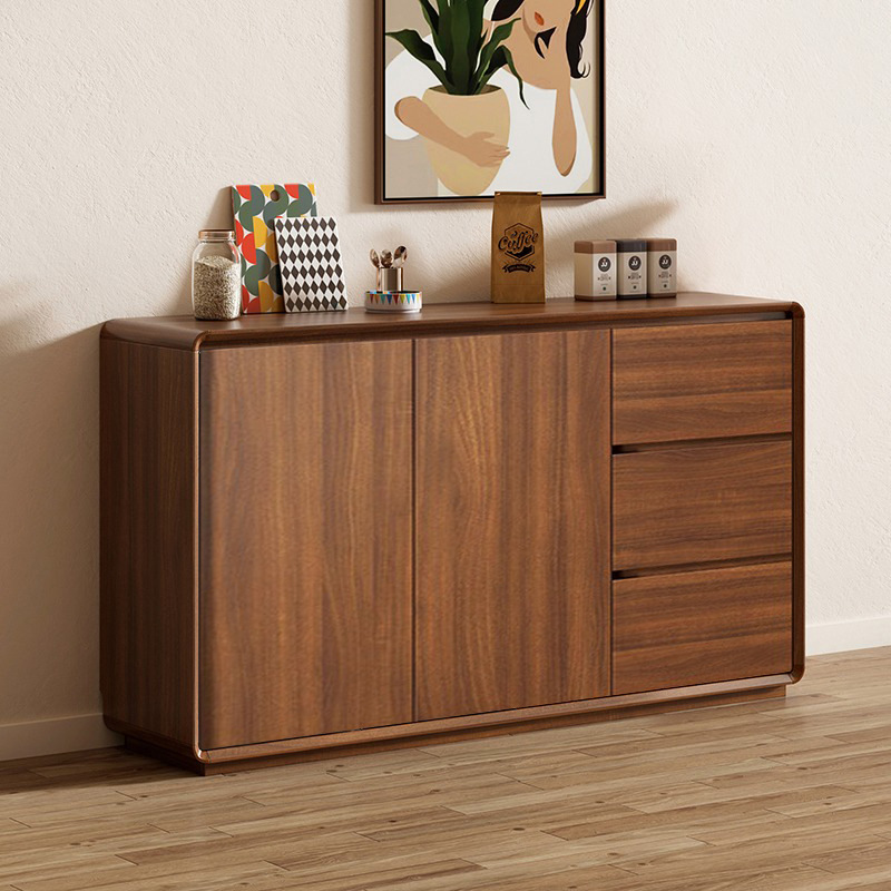 Solid Wood Frame Sideboard Cabinet Modern Simple Living Room Wine Cabinet Wall Integrated Tea Cabinet Kitchen Storage Cabinet Storage Cabinet