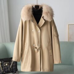 长期有货海宁2025秋冬季新款兔毛内胆派克服女貉子毛领真皮草外套