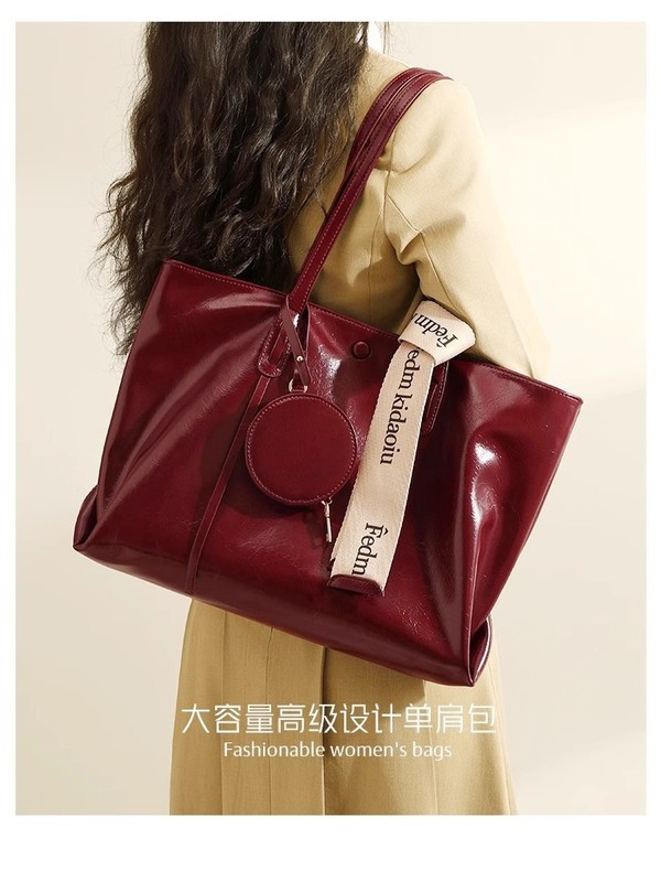 韩版热门复古PU皮托特女包休闲通勤纯色上班通勤大容量单肩包潮|undefined