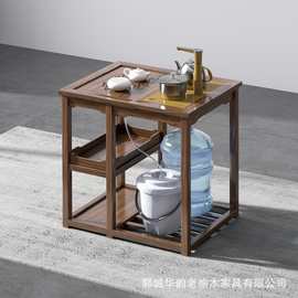 新中式茶水柜多功能实木小户型小茶桌边柜电茶炉支架茶车阳台茶台