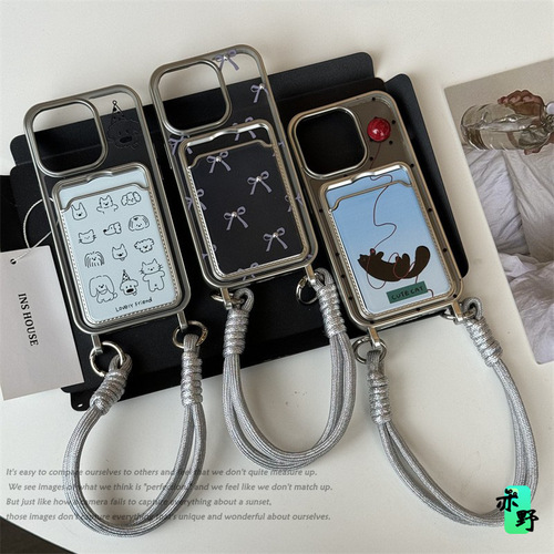 Electroplated hanging strap model suitable for Apple iPhone 16 Pro Max cat card slot phone case for iPhone 15/13
