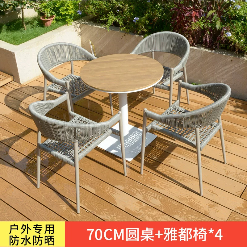 Mesa y silla de patio al aire libre, terraza de jardín de caña, balcón, mesa y silla de caña casuales, combinación de mesa y silla al aire libre