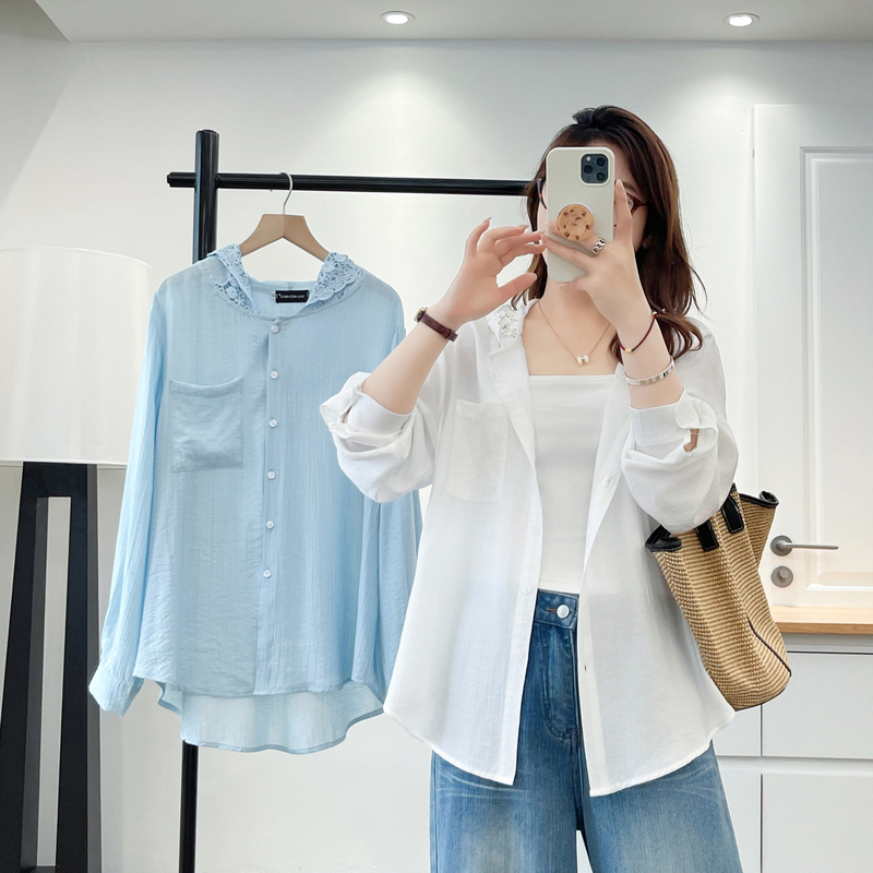 Plus-size women's sun protection shirt 2026 summer new style with lace hood, front short and back long, loose-fitting hooded outerwear Plus-size women's sun protection shirt 2026 summer new style with lace hood, front short and back long, loose-fitting hooded outerwear