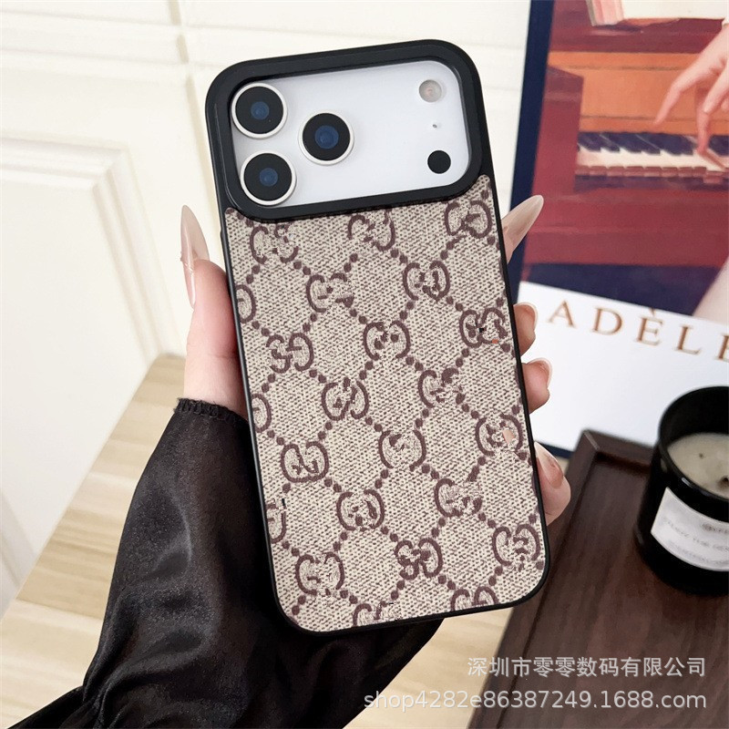Fashionable Brand Old Pattern Suitable for 17Promax Mobile Phone Case Apple 16Pro New Luxury All-Inclusive Leather 15P Case