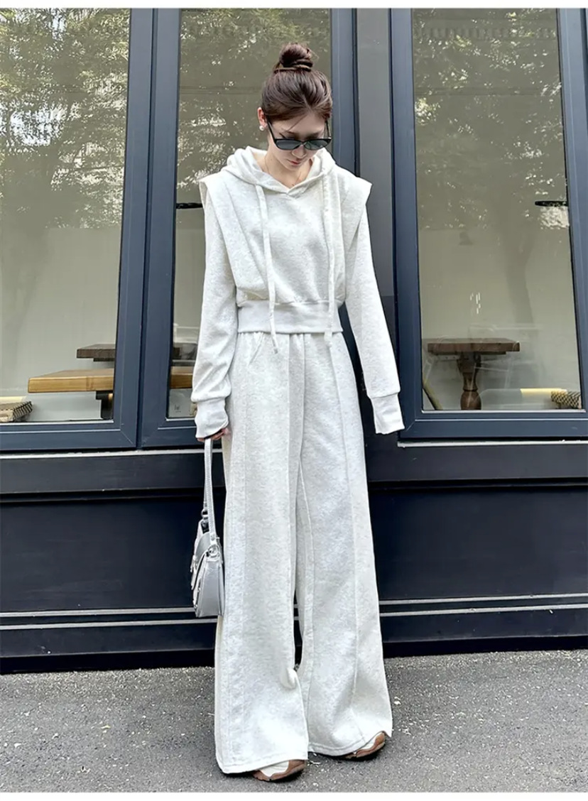 001 Herfststijl Sportkleding Dames, Losse pasvorm, Hoodie Sweatshirt, Modieuze Wijde Broek Tweedelige Set Voor Dames_voghion.com