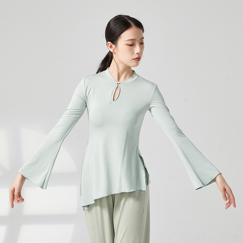 Bell-sleeve dance practice clothing, classical dance body suit for women, Chinese style ethnic dance body suit
