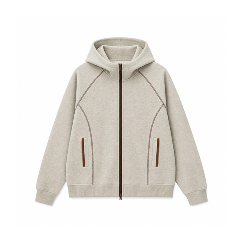 Oatmeal-colored heavy-duty Hasselblad line zip-up hoodie for men and women, autumn trendy brand, loose-fitting sports couple's hoodie Oatmeal-colored heavy-duty Hasselblad line zip-up hoodie for men and women, autumn trendy brand, loose-fitting sports couple's hoodie