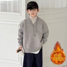 男童秋冬款毛衣假两件儿童冬季加厚针织衫2025新款中大童装保暖潮