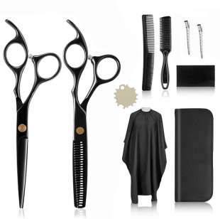 Black Hairdressing Scissors Set Manufacturer Cross-Border Wholesale Hairdressing Scissors Flat Scissors Thinning Scissors Cutting