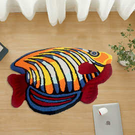 新款家用海洋热带鱼刺绣款地毯儿童卧室地垫床边防滑脚垫批发跨境