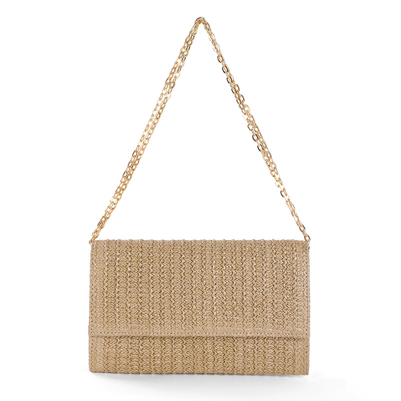 Polyester Lining Material Women's Straw Solid Color Elegant Streetwear Square Flip Cover Clutch Bag