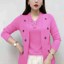 春秋季妈妈装洋气设计感长袖T恤打底衫时尚中老年女假两件上衣