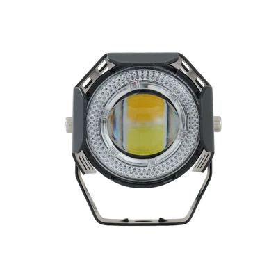 Transparent steel cannon LED spotlight, strong light for road illumination, integrated reinforced front light for motorcycle and electric vehicle modification (Motorcycle headlights, headlights) - white-yellow-light-flashing-devil-eyes-transparent-steel-cannon