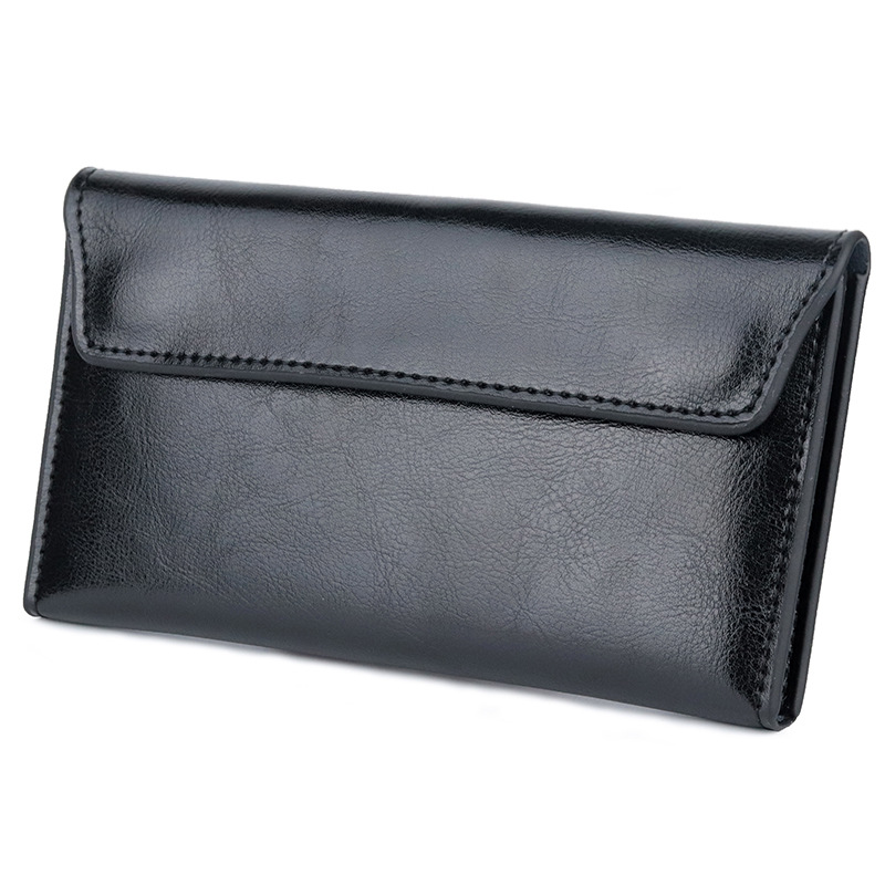 Long Cowhide Leather Wallet - Blue