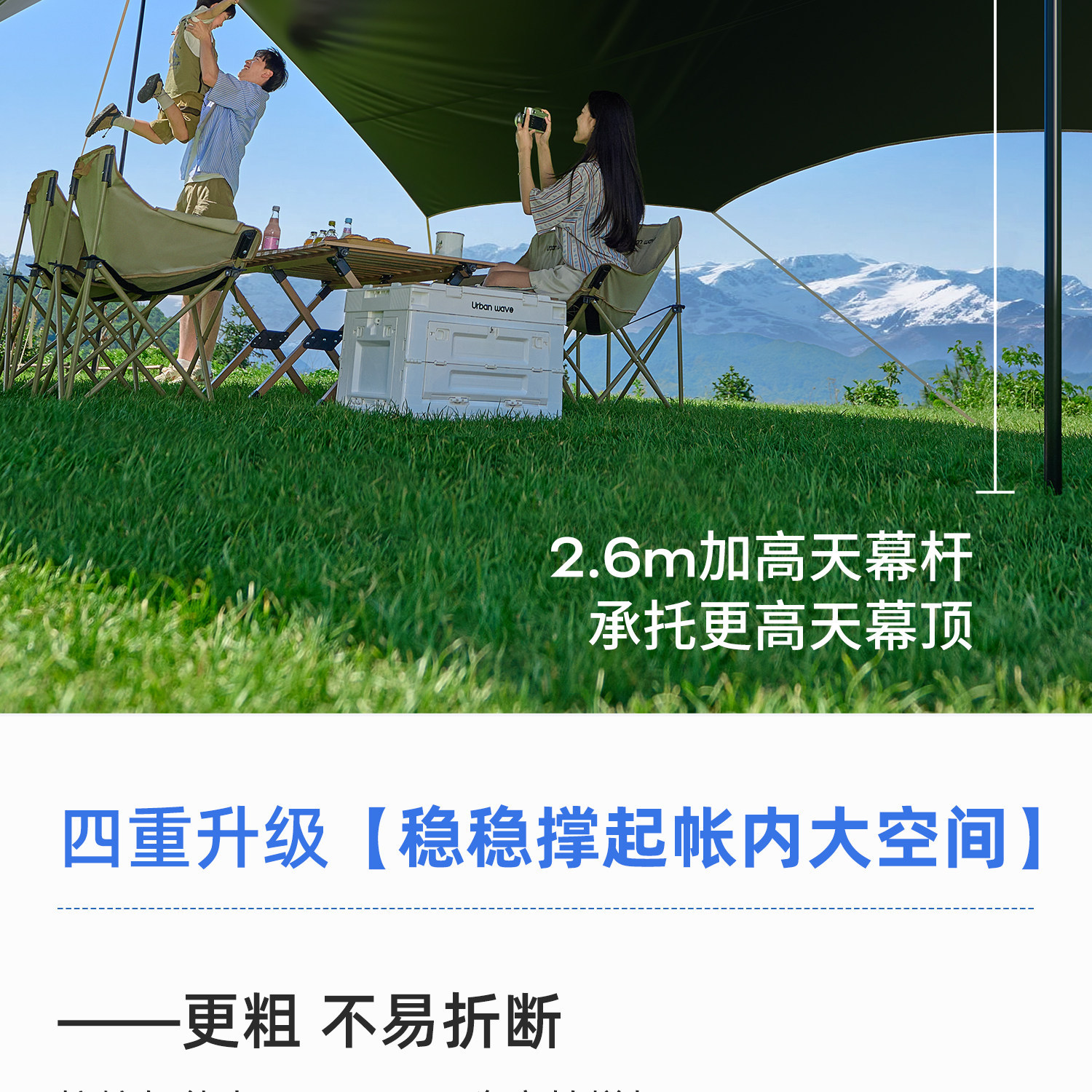 Vinyl canopy tent for outdoor camping, table and chairs, hexagonal canopy, camping sun protection, waterproof, no assembly required, quick-open sunshade fabric