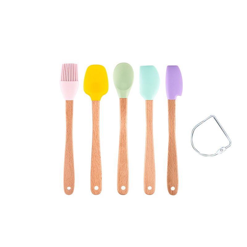 Mini Wooden Handle Silicone Small Scraper Oil Brush Spatula Baking8-piece Set Of Children's Food Supplement Baking And Cooking Gadgets