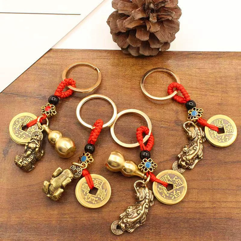 Латунная Тыква пять императорских денег Храбрый брелок автомобильный кулон может содержать киноварь медная Тыква Резные 12 подарков зодиака