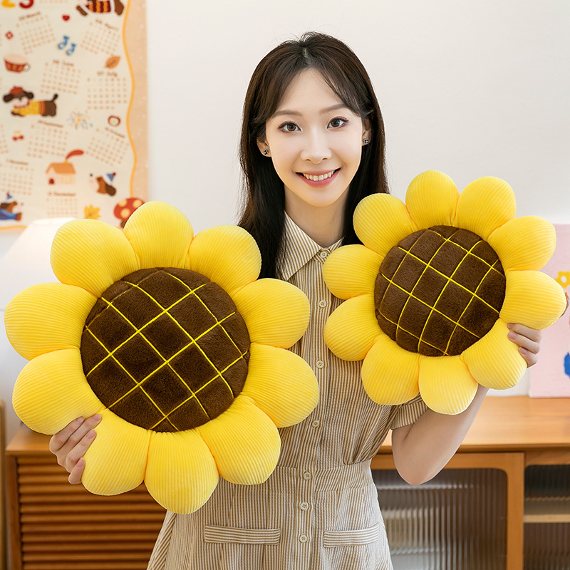 跨境仿真向日葵太阳花公仔坐垫抱枕毛绒玩具蒲团靠垫靠背装饰摆件
