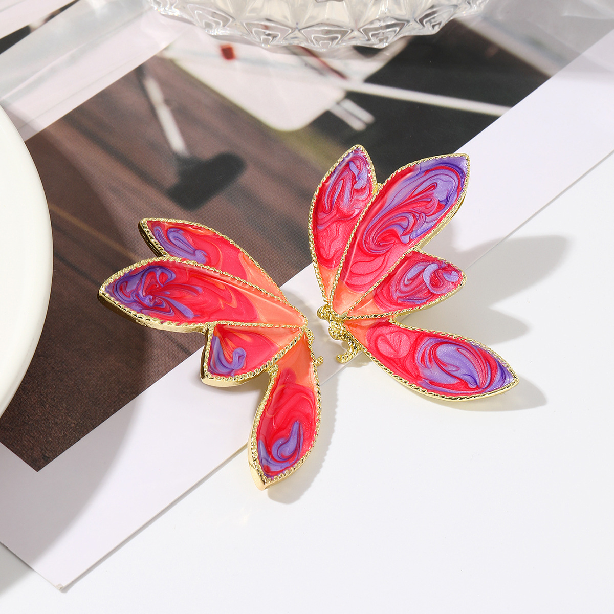butterfly earrings Summer long exaggerated large cross border earrings High grade metal oil drop butterfly earrings_voghion.com