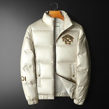 潮牌刺绣冬季新款立领羽绒服男加厚保暖欧洲站男装大码外套白鸭绒