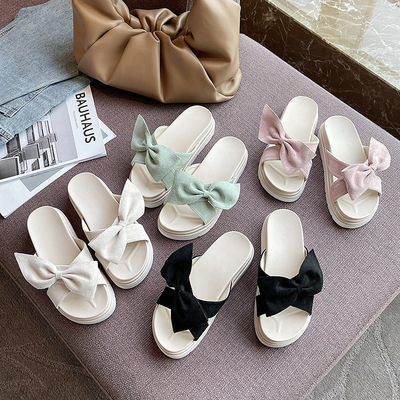 The thickness of the bottom slipper summer Sandals bow Word tow Beach slippers leisure time Sweet slipper wholesale
