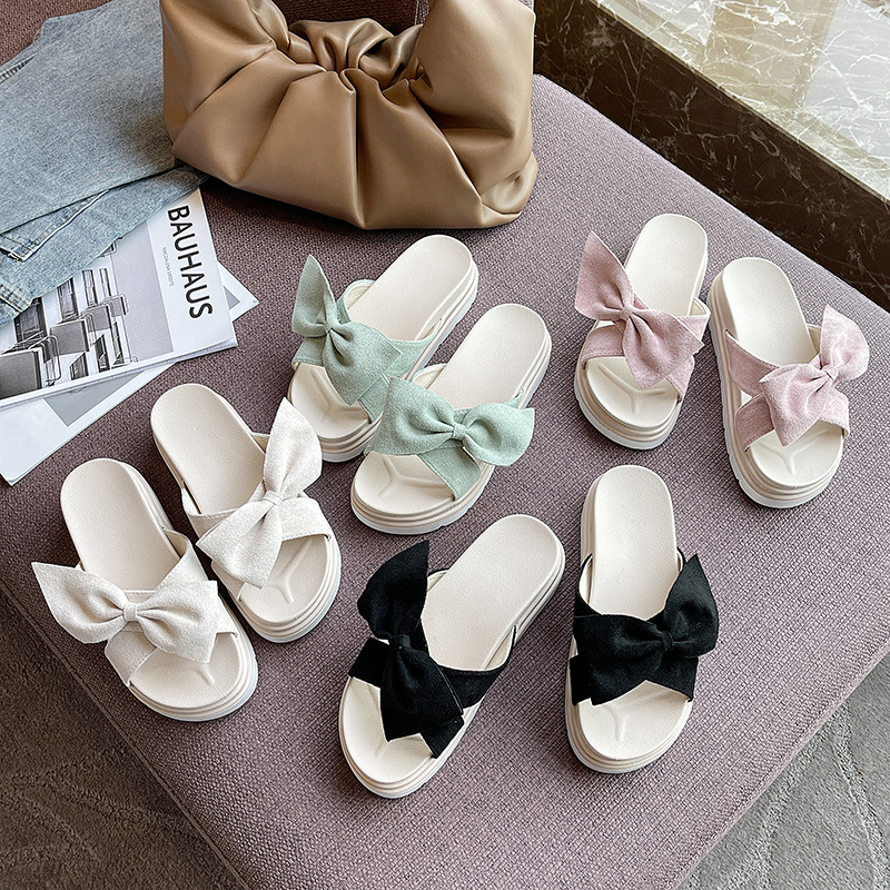 The thickness of the bottom slipper summer Sandals bow Word tow Beach slippers leisure time Sweet slipper wholesale