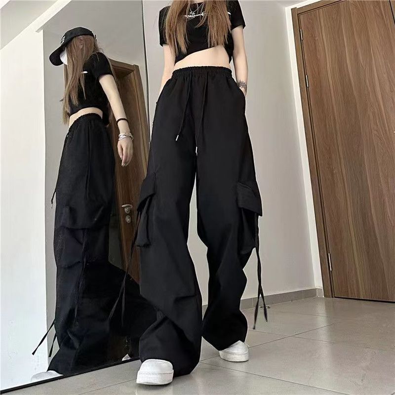 美式休闲裤女2025年夏季新款直筒垂坠感阔腿工装裤高腰显瘦长裤|undefined
