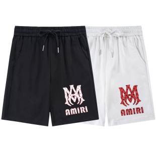 Amiri American High Street Cashew Leopard Print Classic Letter Palm Angel Print Drawstring Sports Shorts Short Sleeves