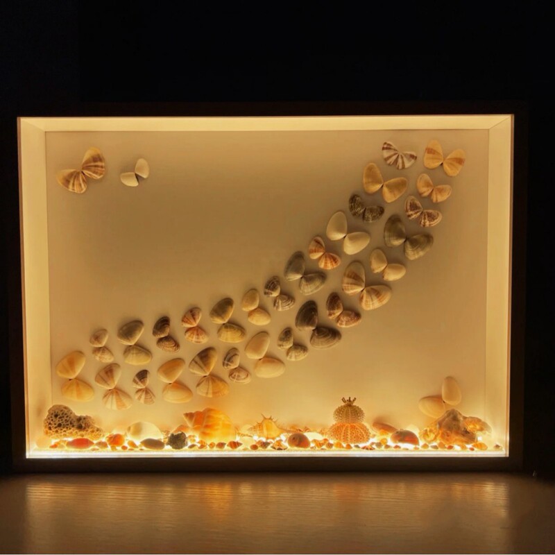 Wooden Hollow Three-Dimensional Photo Frame with 3cm Depth, High-Transparency Acrylic Surface, Dried Flower and Shell Fragments DIY Display Box