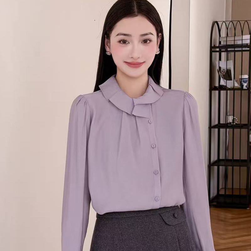 2025冬装新款女装长袖雪纺衫气质女衬衫洋气小衫上衣9623