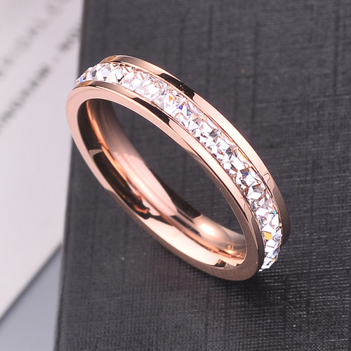 Wenjian titanium steel ring new Japanese, Korean, European and American ring full of diamonds couple rings men and women rings single row of diamonds double row of diamonds
