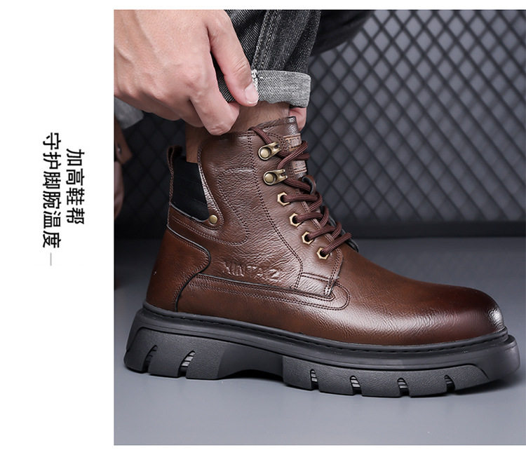 Giày bốt Martin nam cổ cao đế dày lót lông giữ ấm, gót 3–5 cm — màu nâu, màu đen chi tiết 20