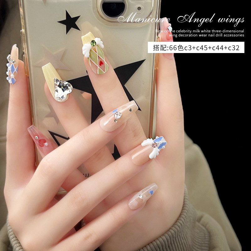 Manicura mini alas pequeñas joyas alas de Ángel resina tridimensional linda chica decoración de uñas Blanco 50 piezas mezcladas