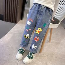 女童春秋季卡通牛仔裤韩版新款中小童休闲裤外贸儿童裤子一件代发